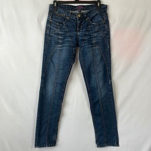 2B Bebe Med/Dark Wash Siren Skinny Jeans w/Unique Design & Gold Accents -Size 27